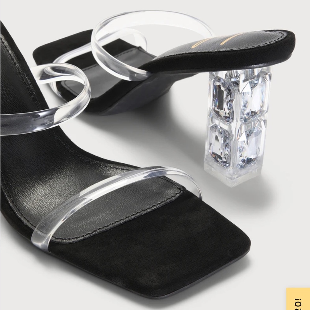 Lulus Claudioo Black Vinyl Square Toe High Heel Sandals